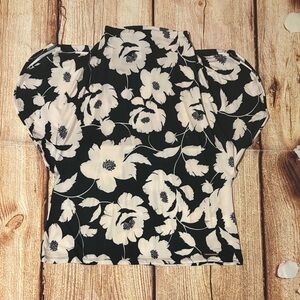 Halston Heritage Black and Cream Floral Blouse